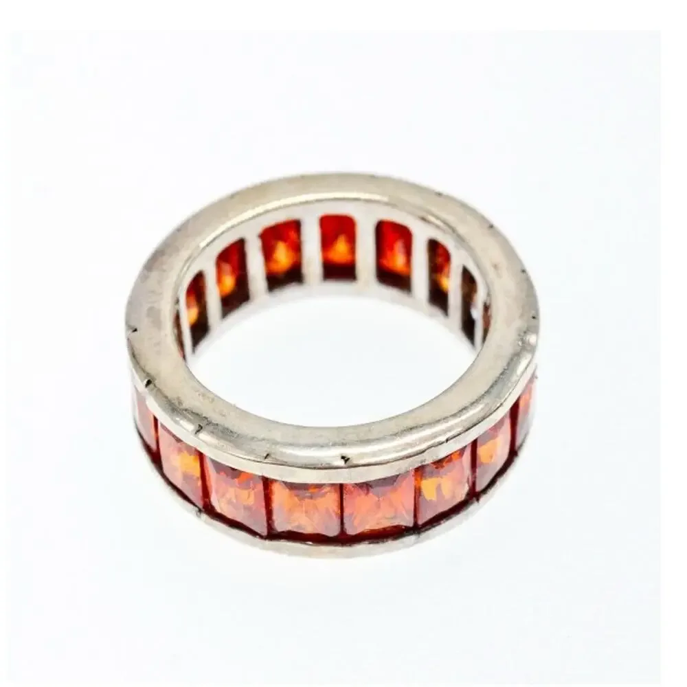 925 Sterling Silver Orange CZ Ring Size 8